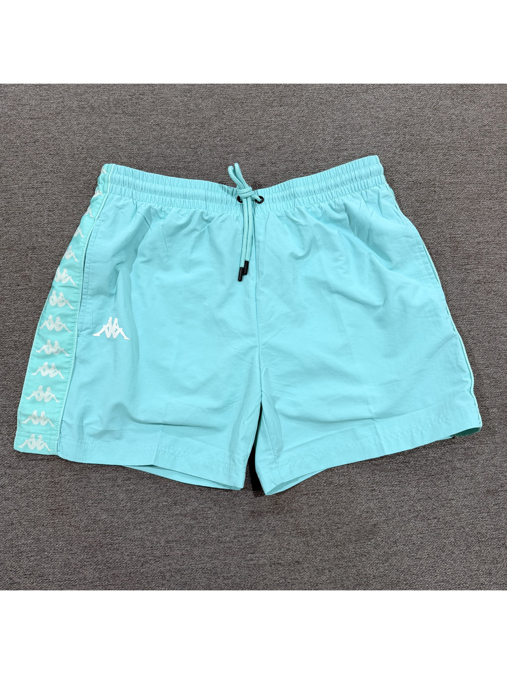 Kappa 222 Banda Coney Swim Shorts Men’s L Aqua Blue Logo Tape Trunks NWT